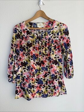 Maeve Anthropologie Floral Peasant Blouse | 3/4 Sleeve Boho Cottagecore
